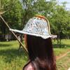 Silk Wide Brim Hat Portable Sunscreen Cap Jewelry Folding Fan Hat  Travel