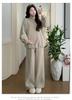 In-Stock Winter Maternity Wear: Thickened, Loose, Double-Sided Coral Fleece Set - 2025 Korean Style Casual Maternity Outfit