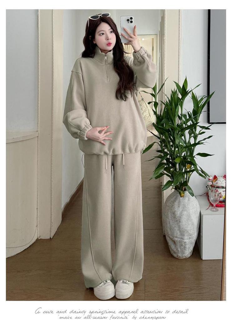 In-Stock Winter Maternity Wear: Thickened, Loose, Double-Sided Coral Fleece Set - 2025 Korean Style Casual Maternity Outfit
