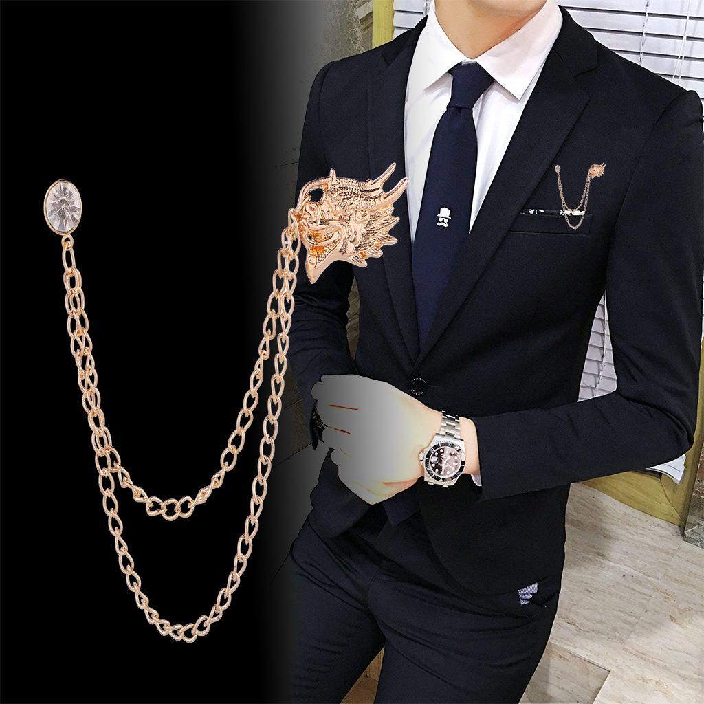 Men's Fashion Suit Brooch Simple Diamond Tassel Metal Wedding Dress Suit Brooch Collar Pin