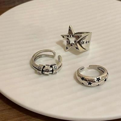 Retro Punk Pentagram Yıldız Yüzük Erkekler Kadınlar İçin Y2K Egirls Gotik Çift Ayarlanabilir Parmak Yüzüğü Düzensiz Vintage Takı