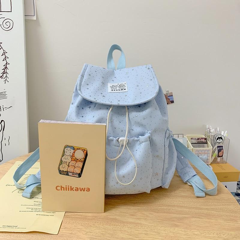 Schoolbag: Fresh and Cute Star-shaped School Bag, Korean Style INS Style Drawstring Drawstring Double Shoulder Bag, Girly Commuter Backpack