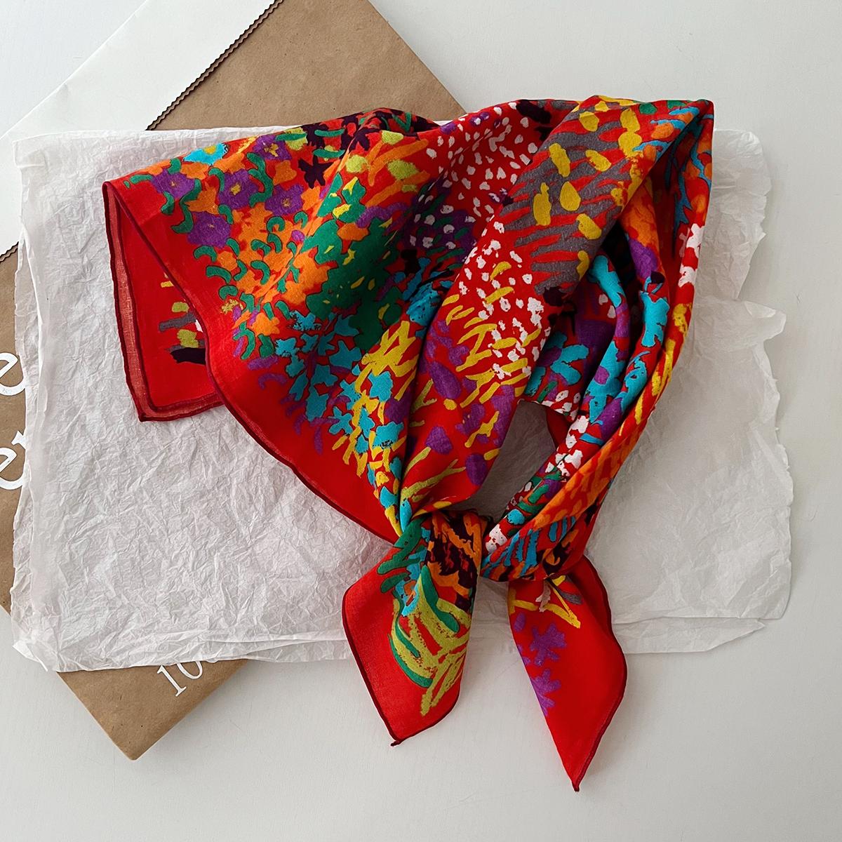 

Ретро деревенский маленький квадратный шарф французский художественный хлопковый и льняной шарф женский весенне-осенний летний солнцезащитный и солнцезащитный платок 55*55cm