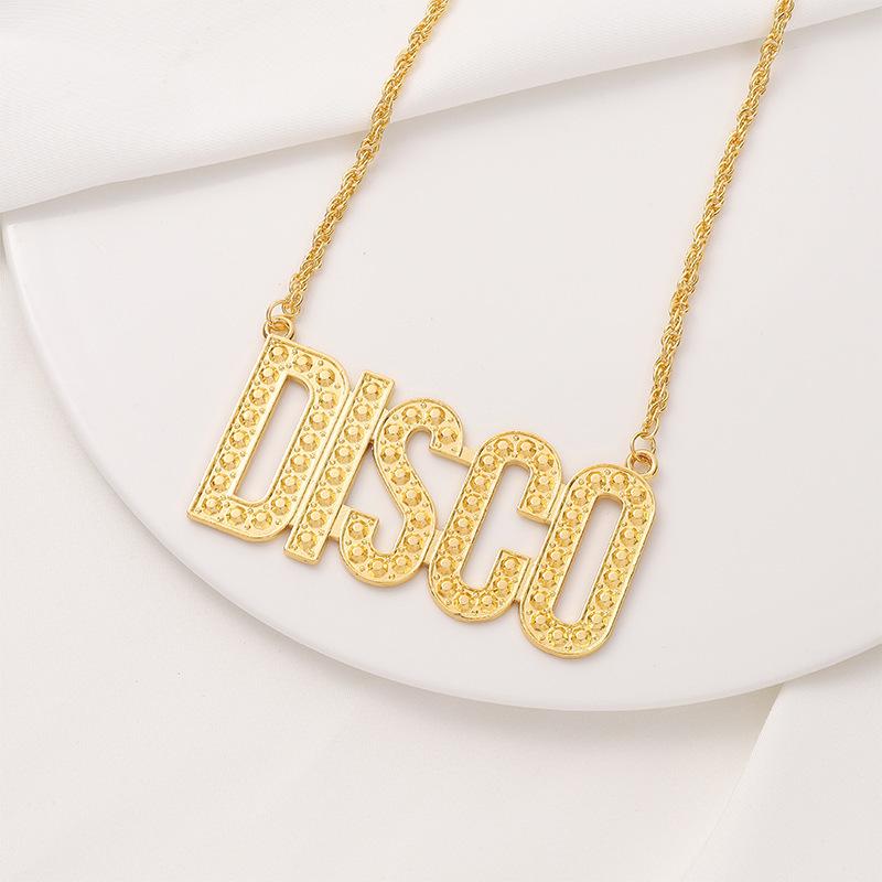 European & American Disco Hip Hop Rhinestone Gold Necklace Snake Chain Pendant Accessories