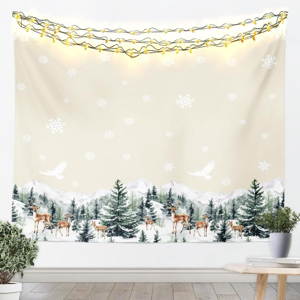 Cute Snowman Tapestry Kids Merry Christmas Wall Art for Bedroom Living Rooms Xmas Snowflake Wall Hanging Blanket Breathable