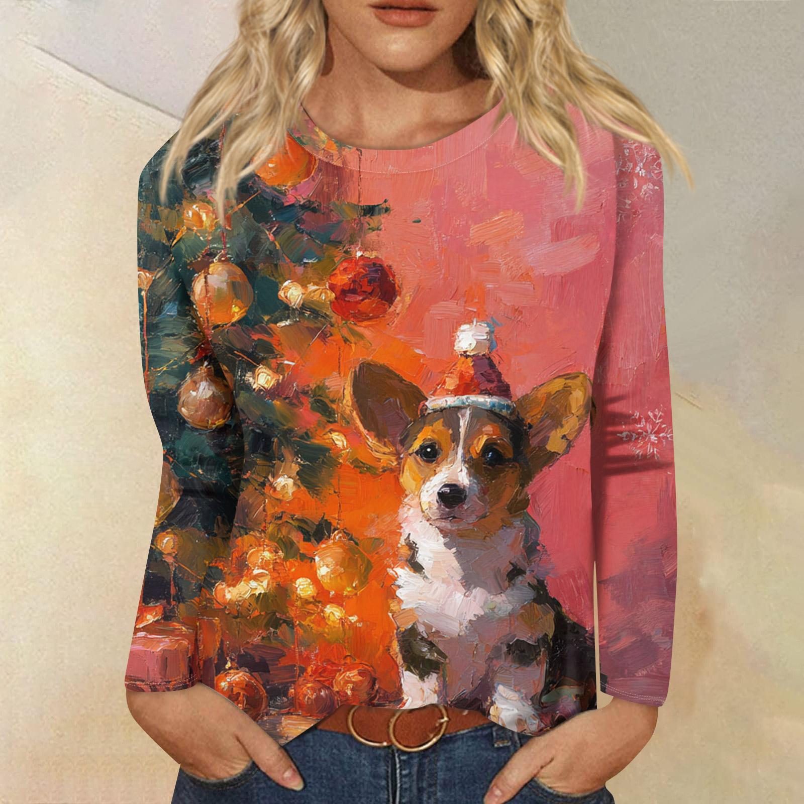 

Женское свободное удобное повседневное модное худи с круглым вырезом и рождественским принтом, с длинными рукавами XL арбуз красный