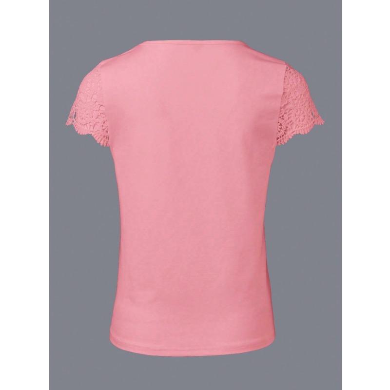 Summer New Hot Selling Women's V Neck Lace Sleeves Fashion Spliced T-Shirt Tops