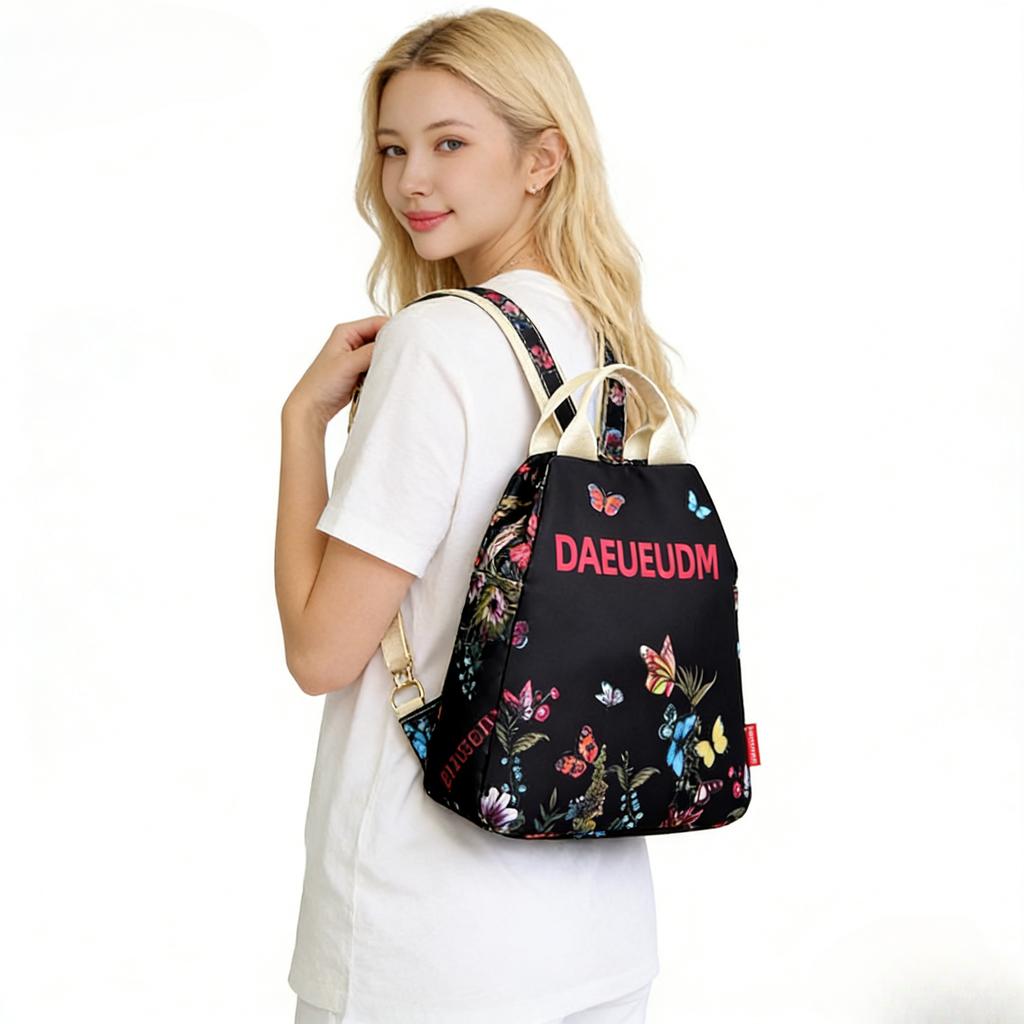 Women Butterfly Print Backpack Nylon Anti-theft Shoulder Bag Casual Daypack with Adjustable Strap Travel School Bags