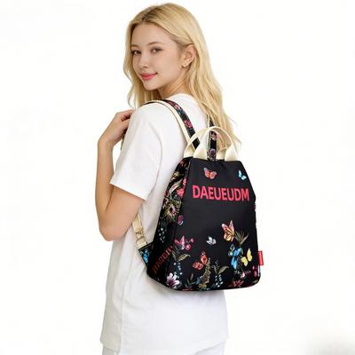 Women Butterfly Print Backpack Nylon Anti-theft Shoulder Bag Casual Daypack with Adjustable Strap Travel School Bags