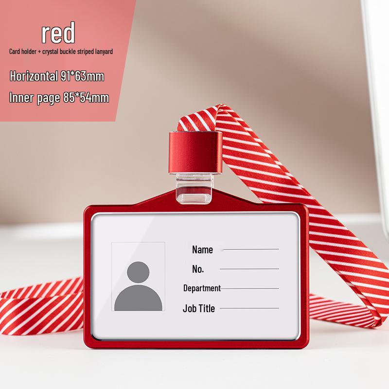 Aluminum Alloy ID Card Holder with Crystal Buckle Lanyard for Employees and Students