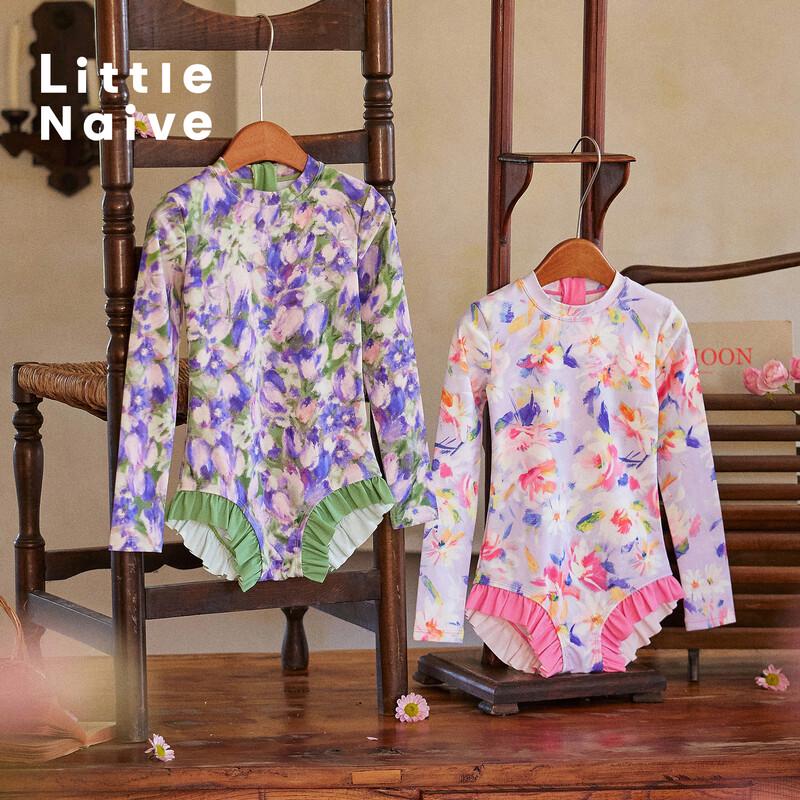 Kleines naives Mädchen Langarm UV-Schutz Einteiler Badeanzug