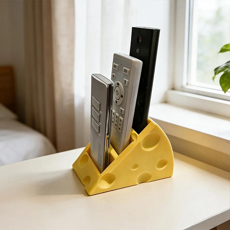 Cute Cheese-Shaped Remote Control Base - Desktop Storage Organizer, Essential Home Remote Shelf
