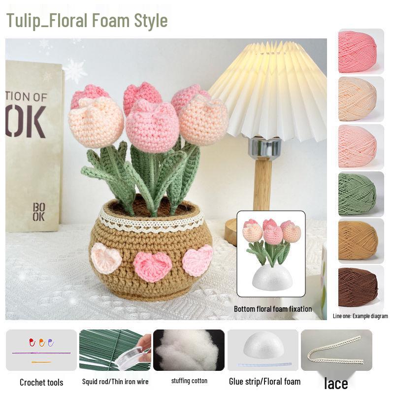 Crochet Tulip & Daisy Potted Bouquet Kit - Yarn Flowers & Ornaments
