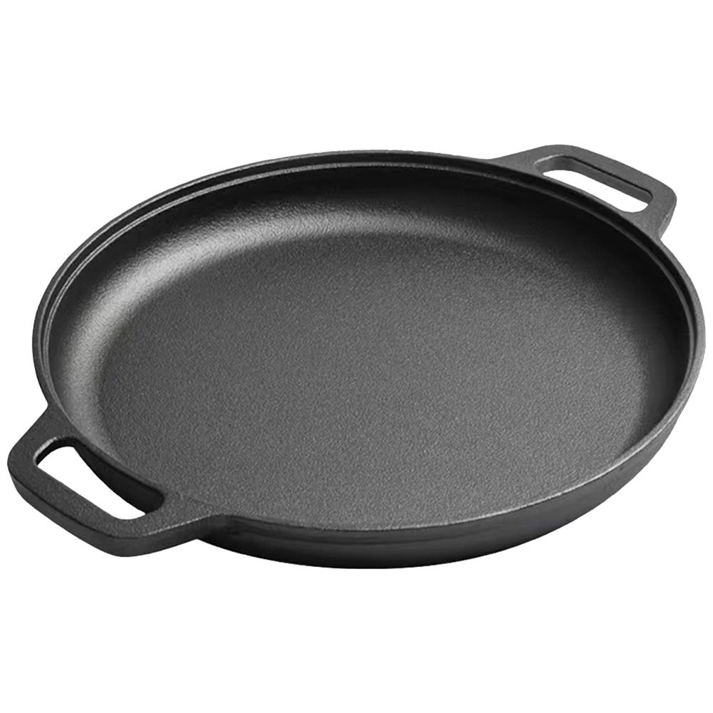 Cast Iron Skillet Pan with Dual Handles Non-Stick BBQ Camping Fry Pan Steak Pork Chicken Cooking Pot Outdoor BBQ Grill