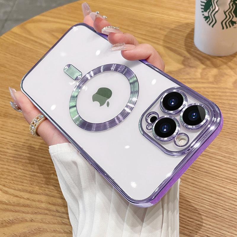 For Magsafe Magnetic Clear Camera Lens Protector Case For iPhone 14 13 12 11 Pro Max X XR XS Plating Wireless Charging Cover