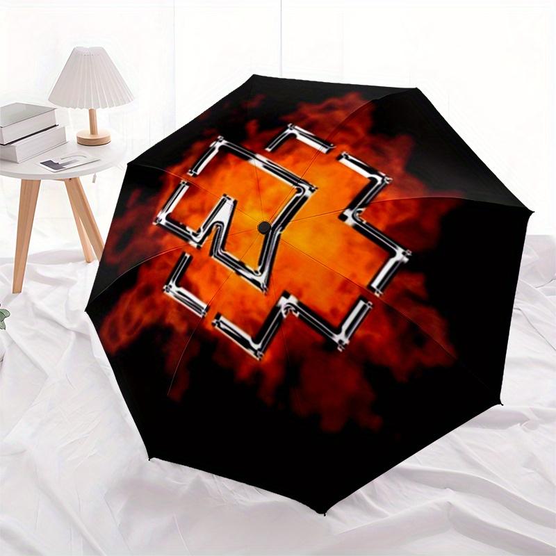 Flaming Cross: Fiery Design for Your Spare Tire CoverUmbrella, Portable 3-Fold Compact Umbrella for Men & Women Gift