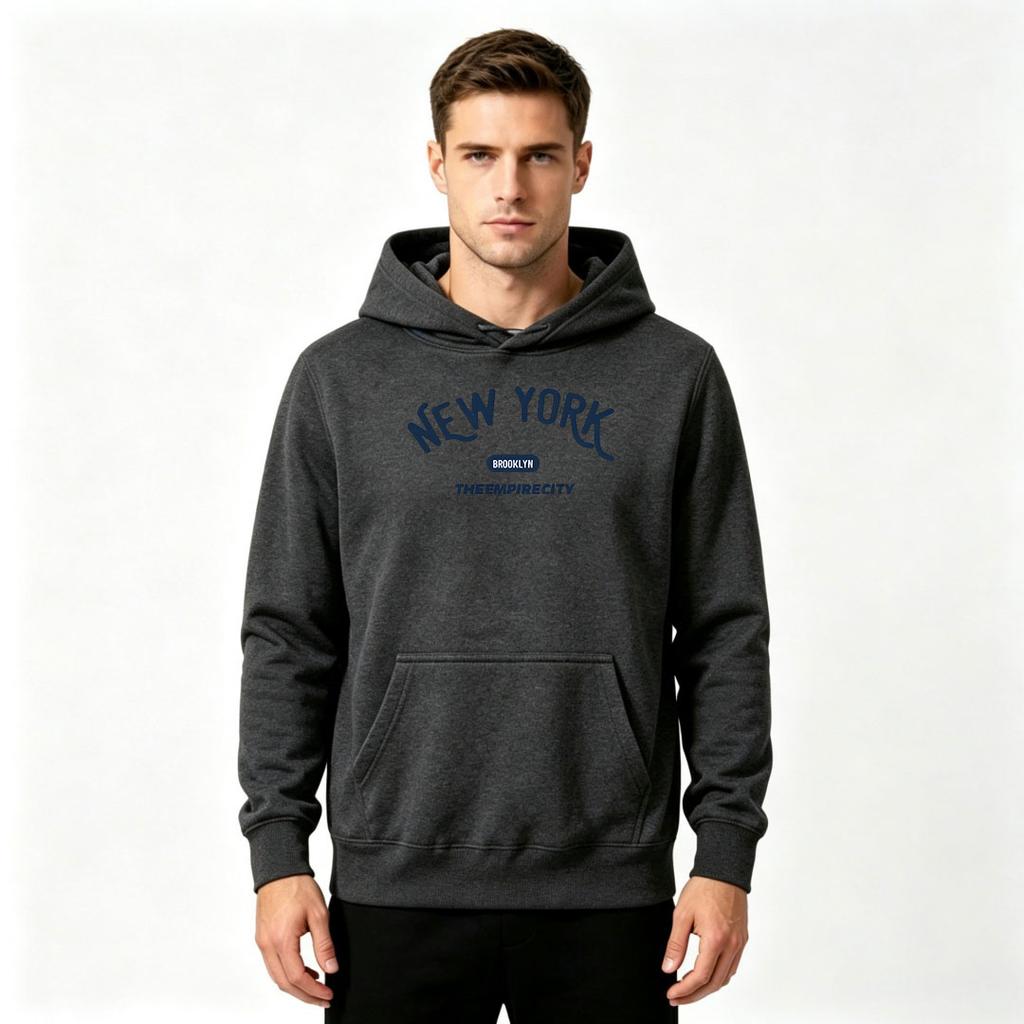 Men New York Brooklyn Print Pullover Hoodie Casual Long Sleeve The Empire City Graphic Hooded Sweatshirt for Daily Wear