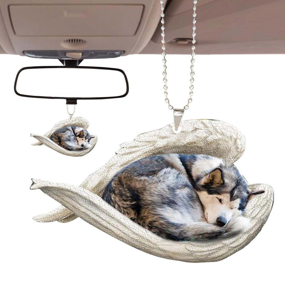 Dog Angel Ornament Angel Wing Dog Pendant 2D Acrylic Hang Ornaments For Christmas Tree Backpack Car Rearview Mirror Decor