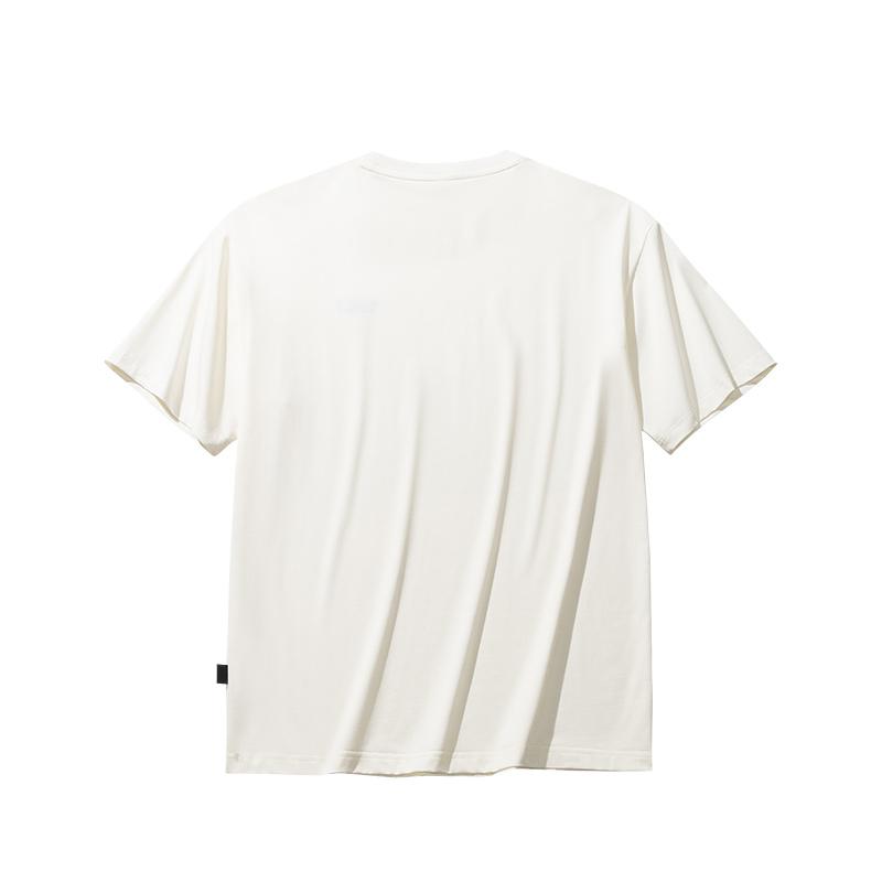 Anta Comfortable Casual Simple Letter Round Neck Breathable Short Sleeve T-Shirt Unisex Tops Ivory 972528120-1