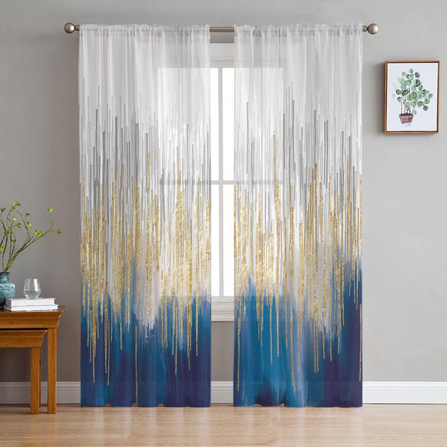 Niebieskie abstrakcyjne kolory Sheer zasłony do salonu sypialnia Home Decor kuchnia tiul do okien woal zasłony