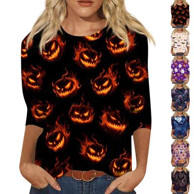 Women's Tops Three-quarter Sleeve Shirt V-neck Loose Casual Shirt Print T-shirt