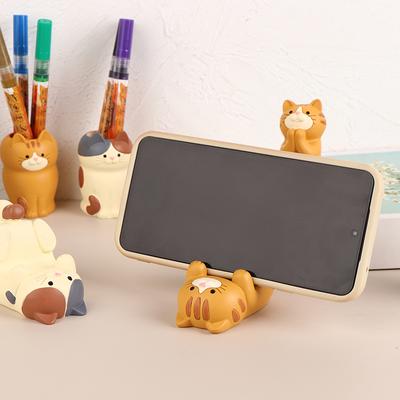 1Pc Japan Style Glasses Mobile Phone Holder Stationery Desktop Cat Decoration Collectible Home Decor Resin Craft Ornaments