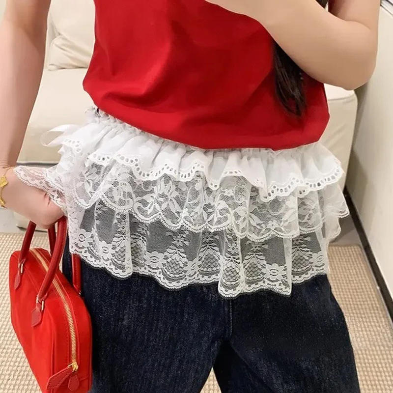 Damenmode Ballettspitze Überrock Koreanischer Stil Lagenlook Wickel Durchsichtig Tanz Minirock Furzvorhang