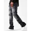 RogueWave Straight Pant Men Jeans Denim Pants Slim Fit Irregular Folds Tassel Splice Simple Button Pocket High Street Trousers