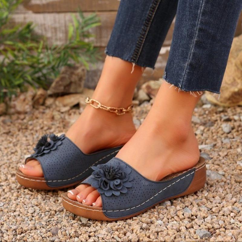 Large size women's shoes spring and summer new one flower open-toed slippers women's sandals
