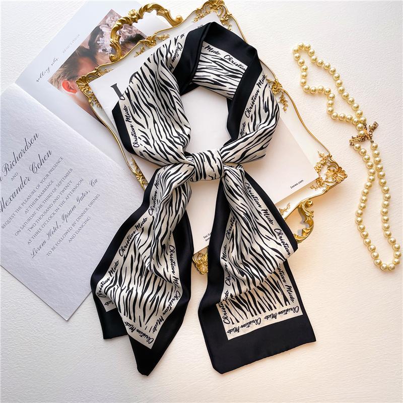 Women Luxury Design Print Silk Ribbon Female Foulard Floral Headband Neck Tie Bag Suit Scarf Hair Band Kerchief Neckerchief