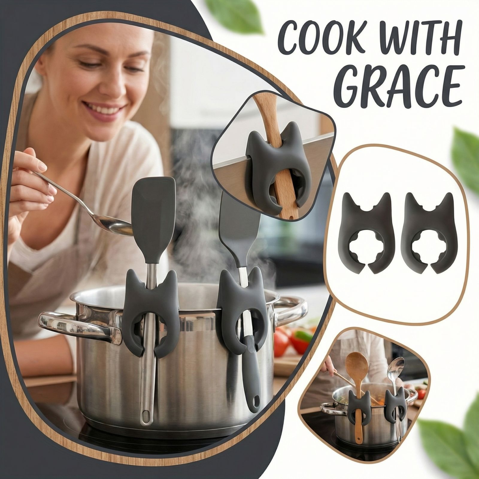 

2PCS Kitchen Spatula Rack, Pot Edge Kitchenware Storage Rack one size чорний