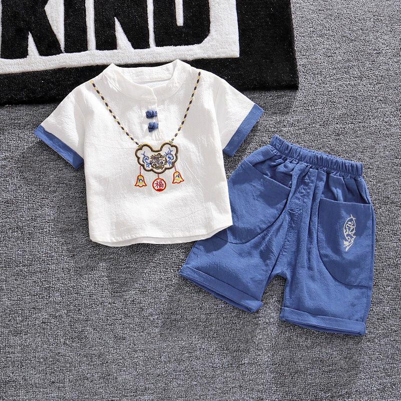 Charming Baby Hanfu Set For Boys And Girls With Removable Hood And Vintage Design 130 синий