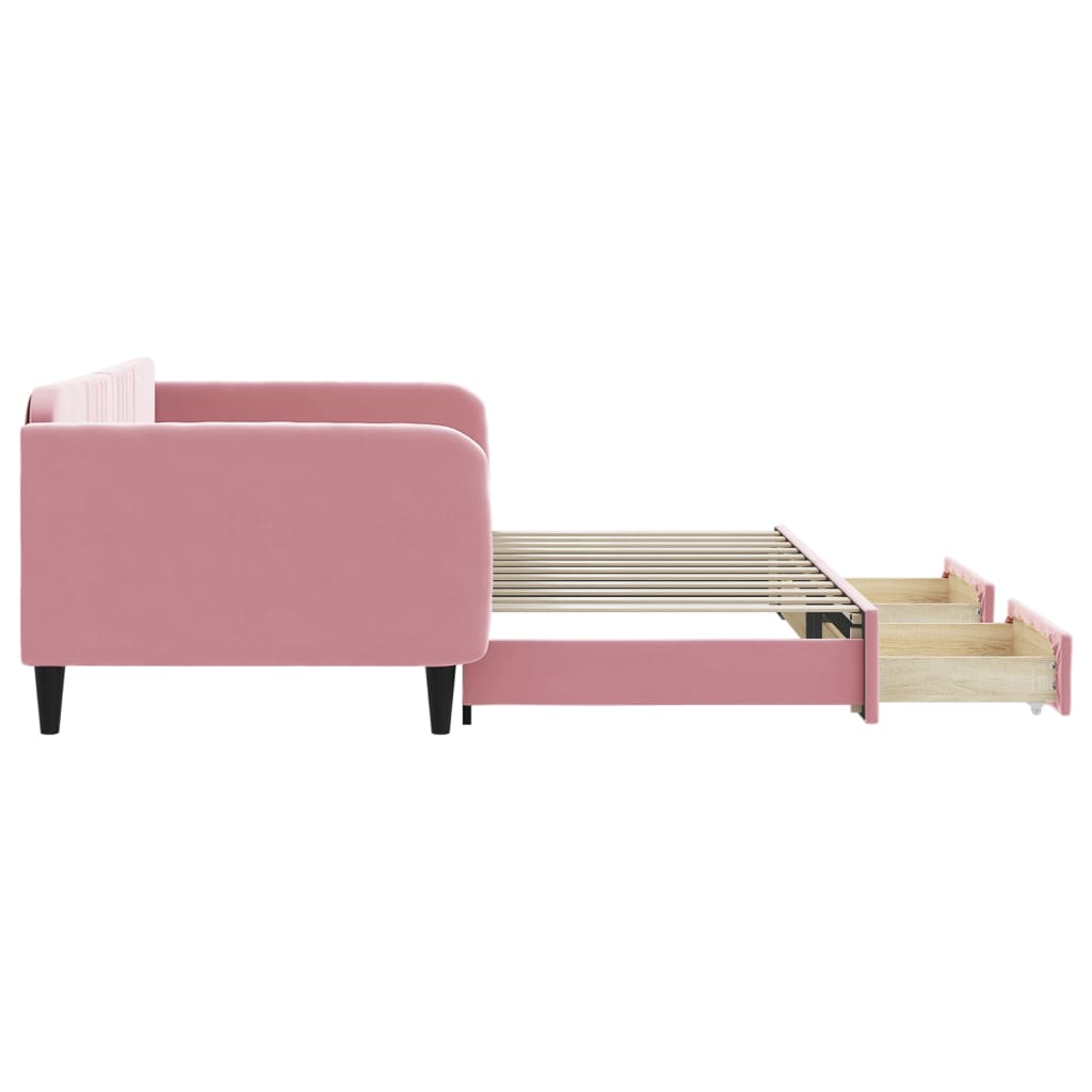 Pull Out Daybed with Drawers Pink 100 X 200 Cm Velvet