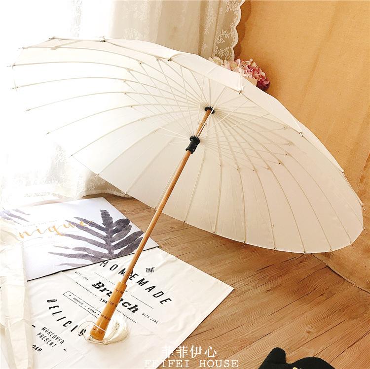 Wood Long Handle Umbrella 24 Ribs Retro Chinese Umbrella Men Women Black Big Parasol Outdoor Sun Protection Umbrellas for Girls