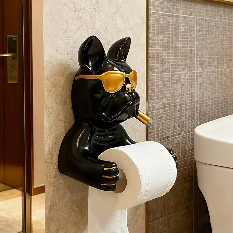 1PC Bulldog Shape Wall-mounted Tissue Holder - Resin Material, No Metal Tube Required, Suitable for Bathroom Decoration and Storage