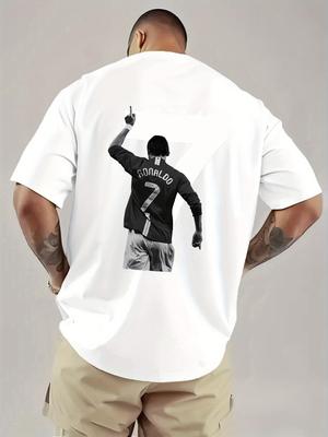 Neues Cristiano Ronaldo Fußballmuster Trikot mit aufgedruckter 7 auf den kurzen Ärmeln auf dem Rücken Herren Damen Locker T-Shirt