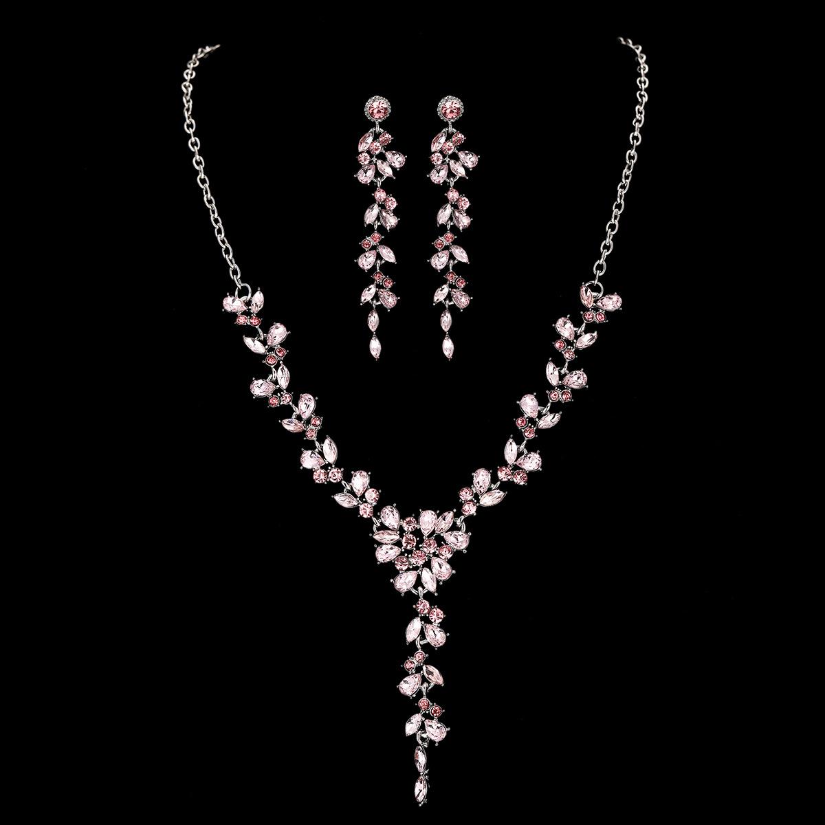 

2026 Product Necklace Earrings Bracelet Crystal Glass Alloy Dress Accessories Women s Jewelry Set 45CM розовый
