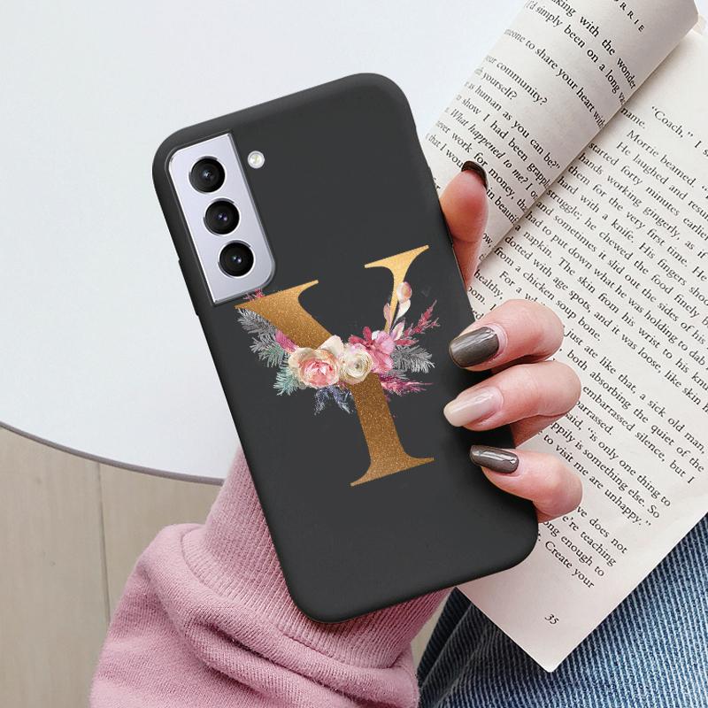 For Samsung Galaxy S21 S21 FE Case S21 Plus Flower Gold Letter A Z Soft Silicone Phone Cover For Samsung S21 Ultra Bumper S21+