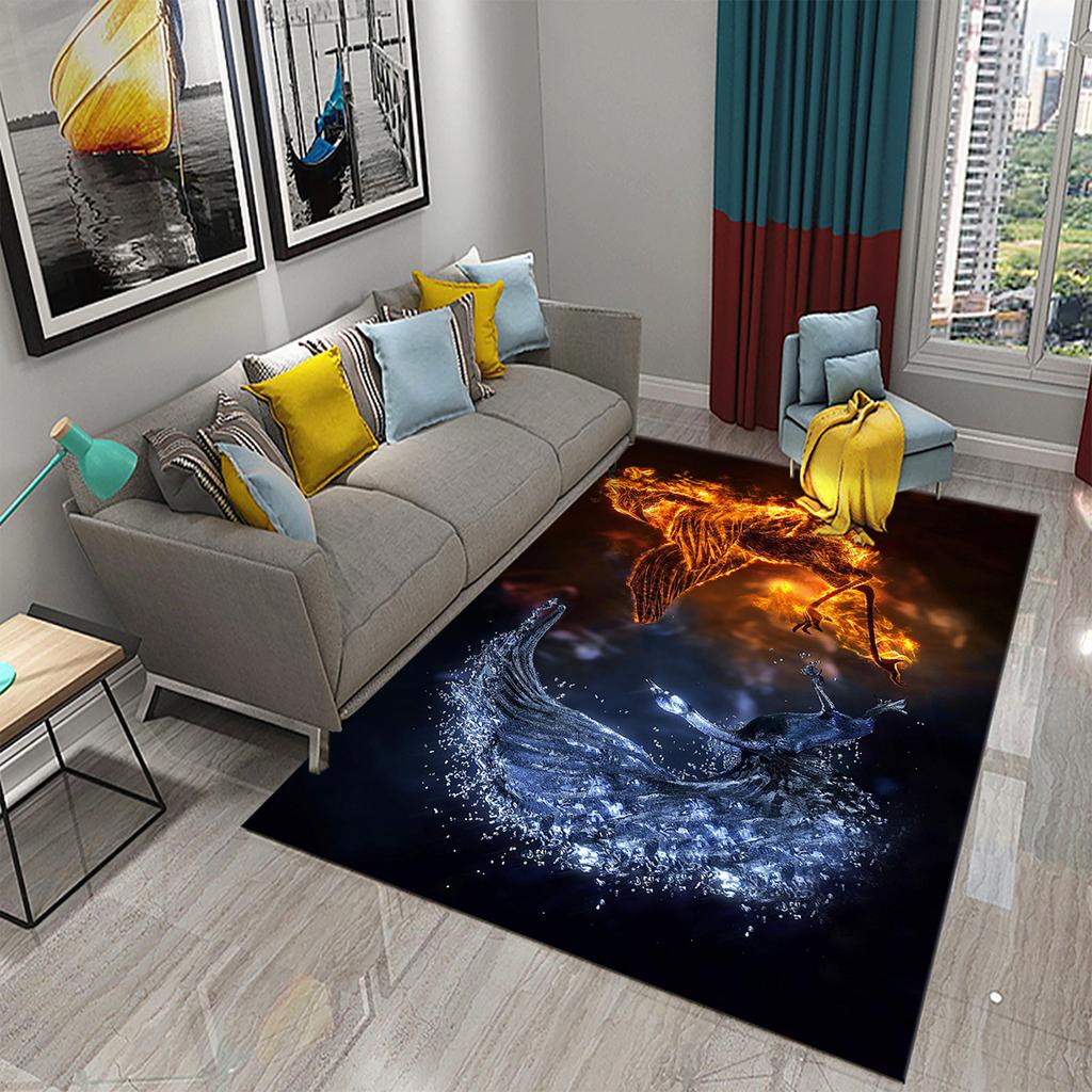 Household large-area carpet teenager boy bedroom living room non-slip floor mat ice and fire theme carpet Tai Chi carpet