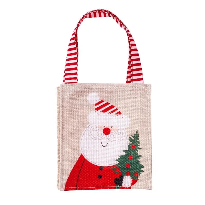 

1Pcs Christmas Candy Bag Cartoon Snowman Santa Claus Pattern Imitation Linen Tote Xmas New Year Gift Bag Christmas Supplies 35.5x16.5cm