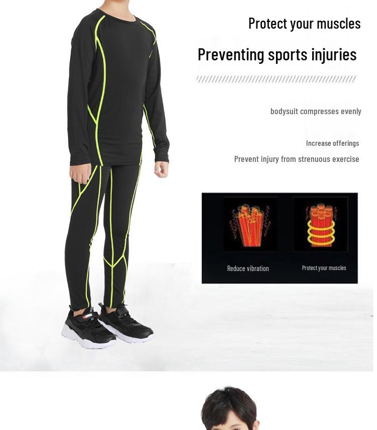 Children's Sports Compression Set: Quick-Drying Long Sleeve Basketball & Football Base Layer for Autumn & Winter.