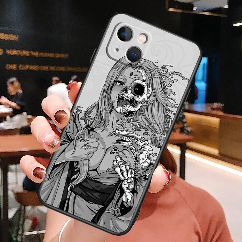 Horror Manga Style Phone Case For iPhone 16 Pro Max 15 13 12 11 14 Pro Max Plus 12 13 Mini XR 16e Funda Cover