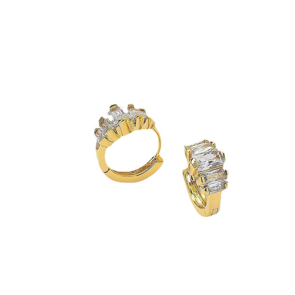 18K Gold-Plated Zircon Diamond Hoop Earrings, Vintage Chinese Style, Women's Light Luxury Trend