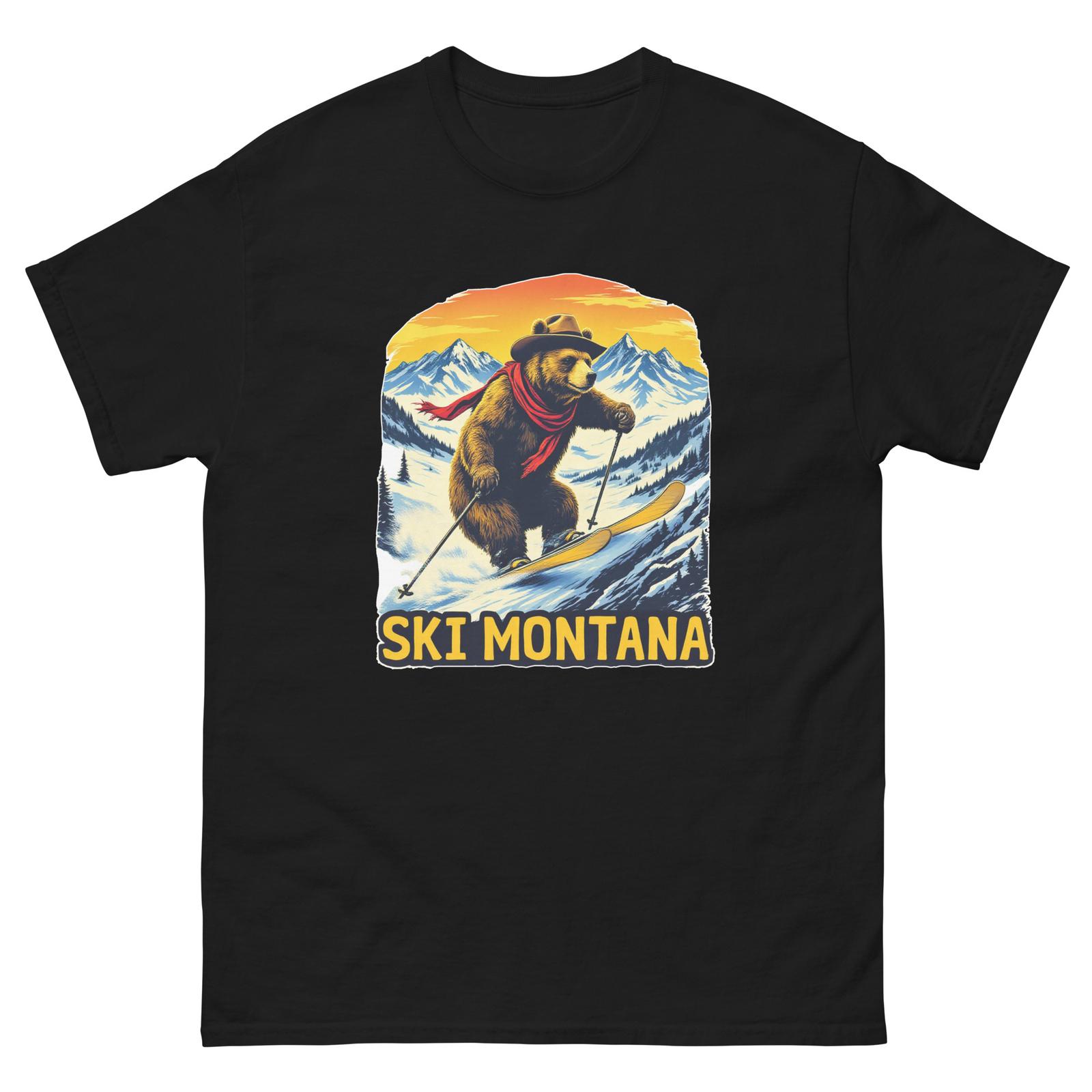 Ski Montana Bear Skiing Skier Animal T-Shirt S