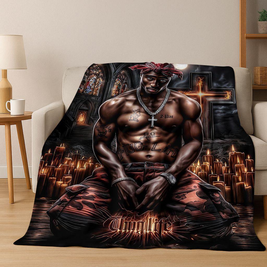 Manta de Franela con 26 Estilos de Artistas de Rap Dibujos Animados Tupac Snoop Dogg Hip Hop, Manta Acogedora Suave para Hogar Dormitorio Cama Cubierta de Sofá