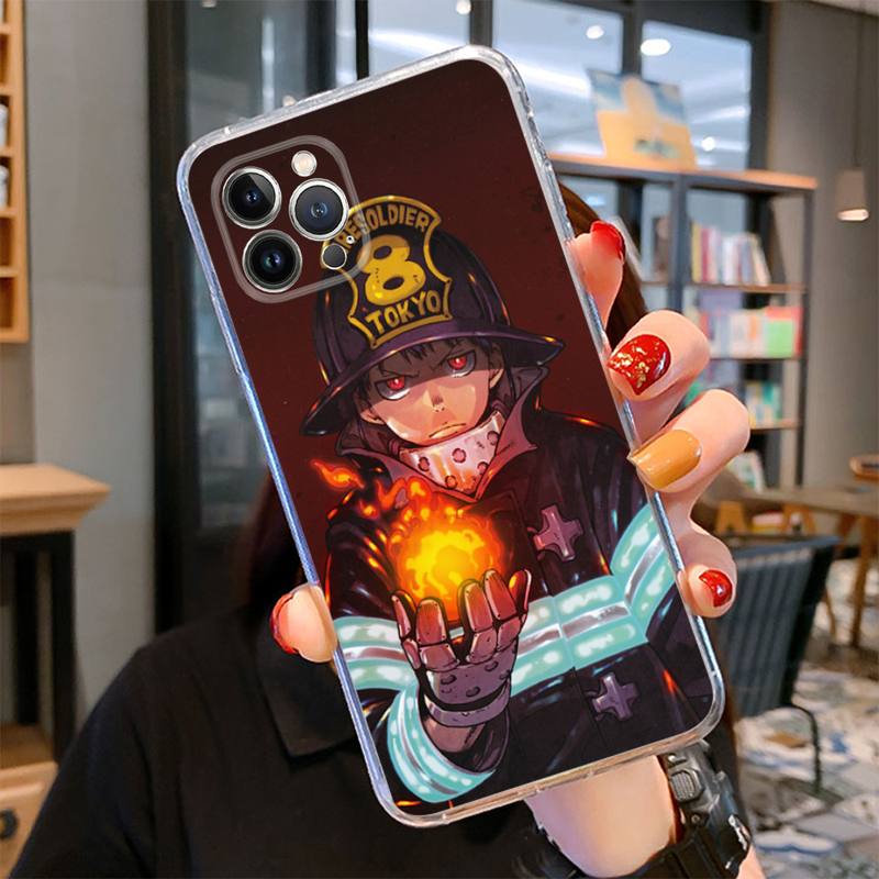 Pouzdro na telefon Fire Force pro iPhone 14 13 12 11 Pro Max XS X XR SE 2020 6 7 8 Plus Mini Průhledný kryt