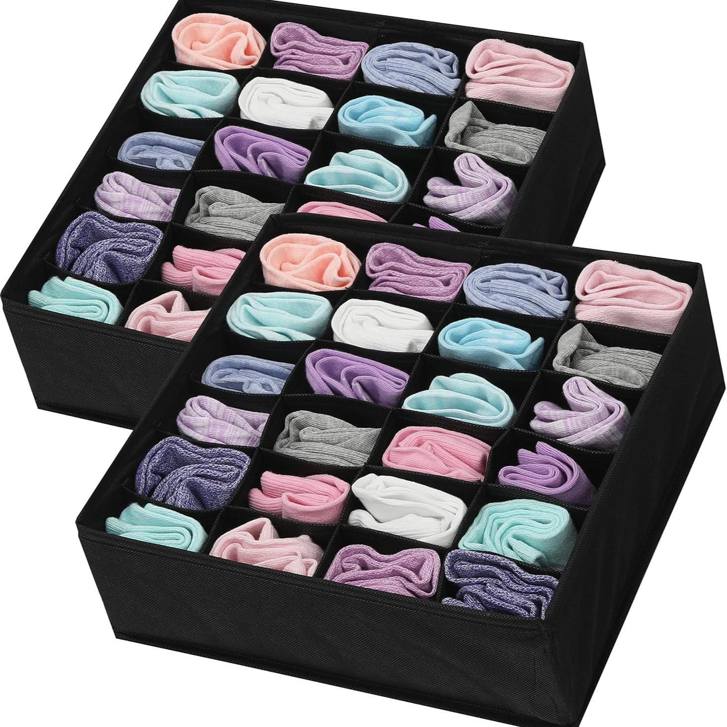

2pcs Fabric Socks & Underwear Organizers - Durable Zipper, Foldable Closet Storage Box for Socks, Underwear, Ties