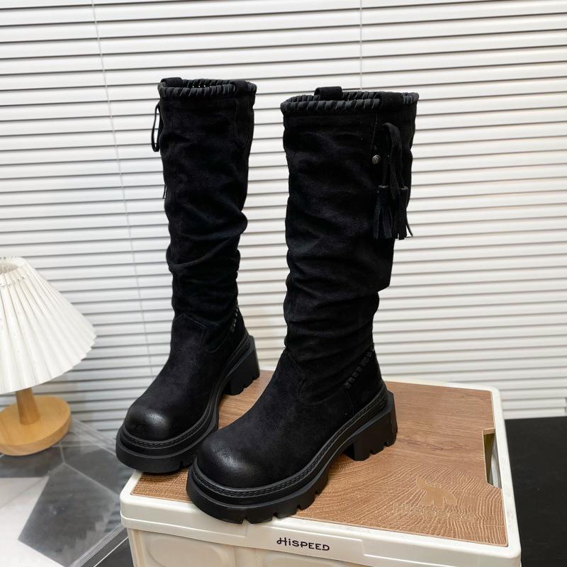 Suding Home! Fashion Versatile Platform Knight Boots Women's Autumn 2025 New Retro Skinny Long Pile Boots