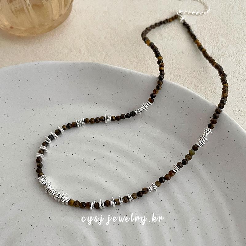 Cui Yan S925 Sterling Silver Korean Dongdaemun Tiger Eye Stone Beaded Necklace