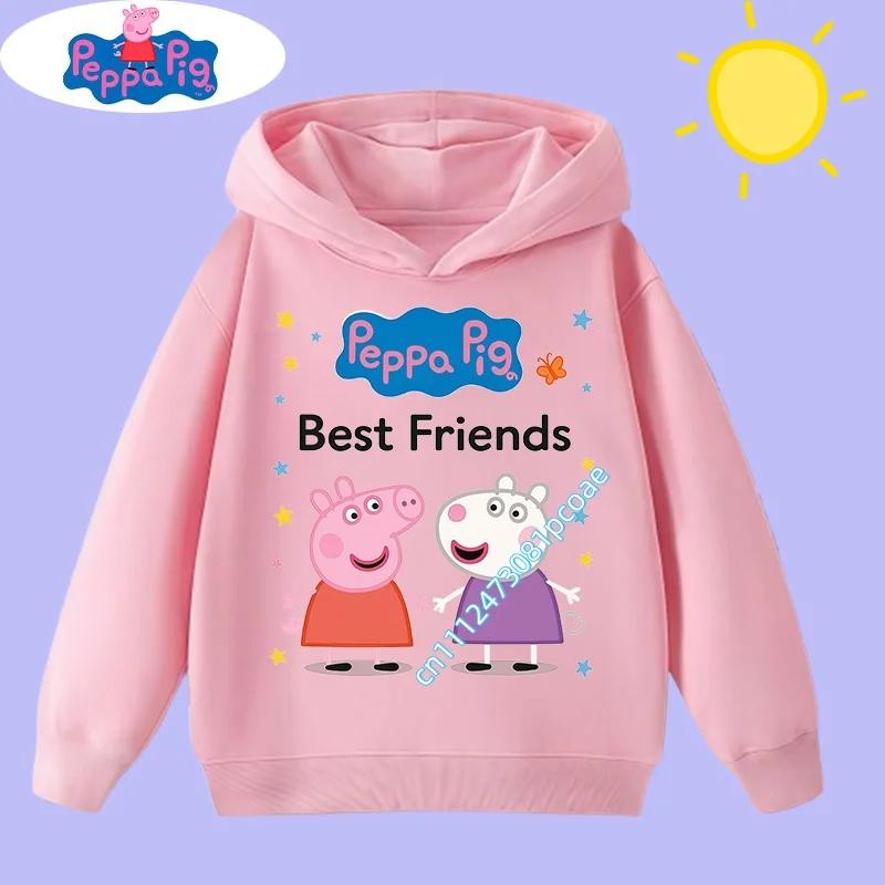 2026 New Peppa Pig children's hooded sweatshirt with cartoon print, boys' sports shirt, girls' casual top, children's clothing